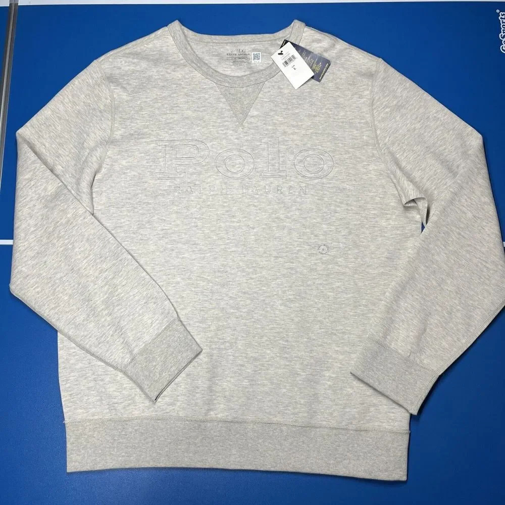 Polo Ralph Lauren Men's Embossed Logo Double-Knit Sweatshirt Gray Size Large NWT